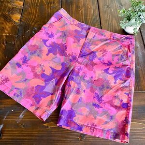 Sundance paint splash hibiscus pink mid thigh shorts women’s size 16 vacation